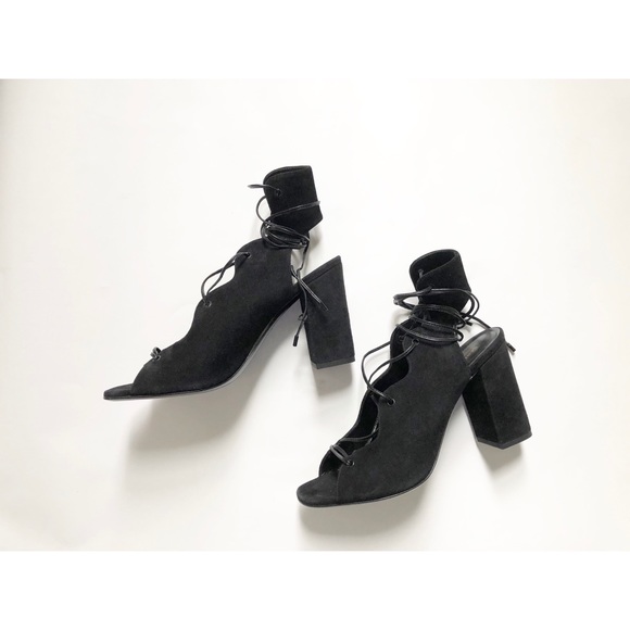 Saint Laurent Shoes - 💛Saint Laurent Blk Suede Block Heel Lace Sandals